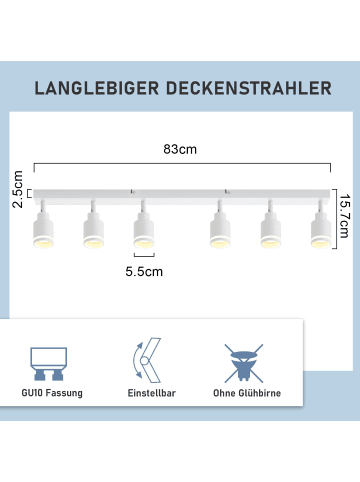 ZMH Deckenleuchte in Weiß Modern 6-flammige GU10 Deckenspot