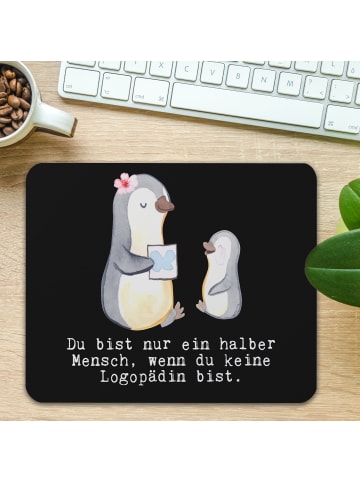 Mr. & Mrs. Panda Mauspad Logopädin Herz mit Spruch in Schwarz