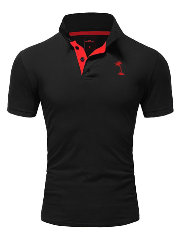 behype Poloshirt PALMSON in schwarz-rot