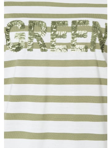 More & More sportives Kurzarmshirt, gestreift in offwhite/green