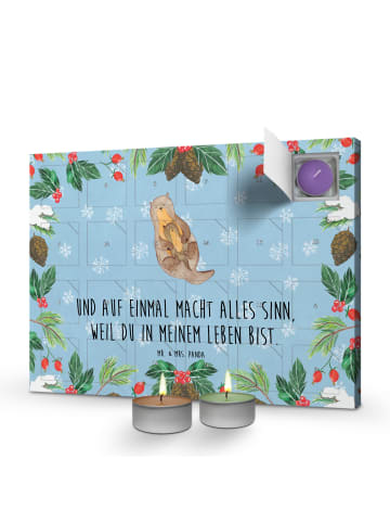 Mr. & Mrs. Panda adventskalender kerzen Otter Kind mit Spruch in Eisblau