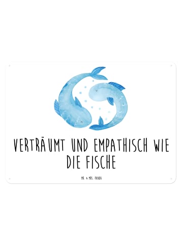 Mr. & Mrs. Panda Blechschild Sternzeichen Fische mit Spruch in Weiß