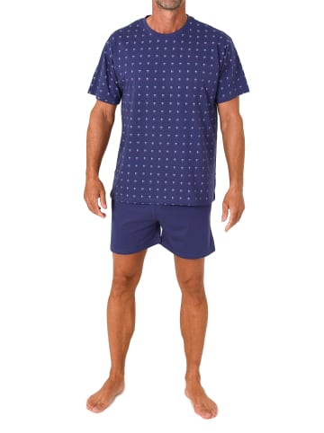 NORMANN Kurzarm Schlafanzug Shorty Pyjama Minimalprint in marine