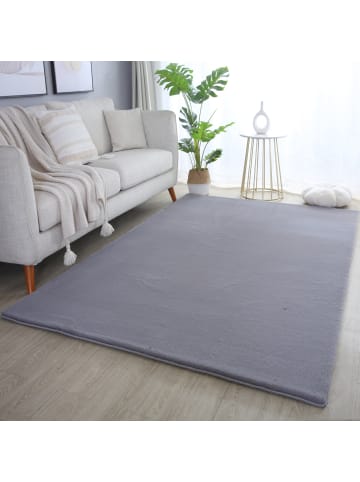 KADIMA DESIGN Teppich Kurzflor Uni-Look Polyester Wohnzimmer waschbar in Grau