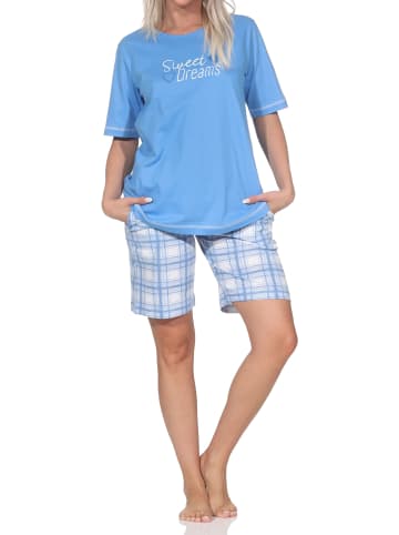 NORMANN Schlafanzug kurzarm Pyjama Shorty Karohose Jersey Übergrößen in blau