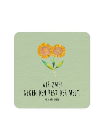 Mr. & Mrs. Panda Untersetzer Blume Sonnenblume mit Spruch in Blattgrün