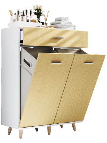 VCM  Wäscheschrank Wäschetruhe Wäschebox Landos M in Weiß / Honig-Eiche