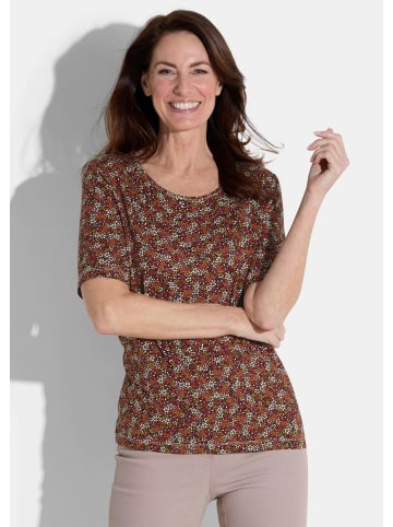 GOLDNER Kurzgröße:  Shirt in braun / rot / cognac / gemustert