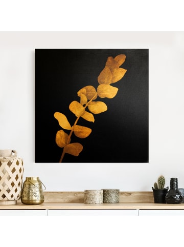 WALLART Leinwandbild Gold - Gold - Eukalyptus auf Schwarz in Gold