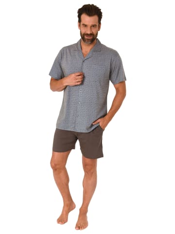 NORMANN kurzarm Schlafanzug Shorty Pyjama zum durchknöpfen - 78279 in dunkelgrau