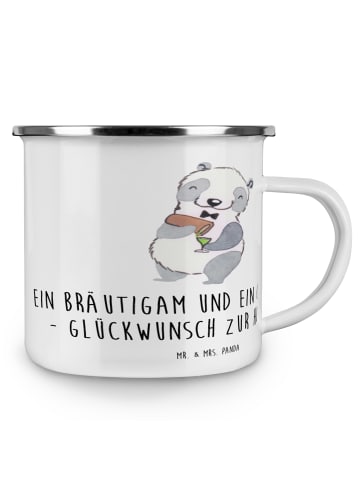 Mr. & Mrs. Panda Emaille Becher Bräutigam Gentleman mit Spruch in Weiß