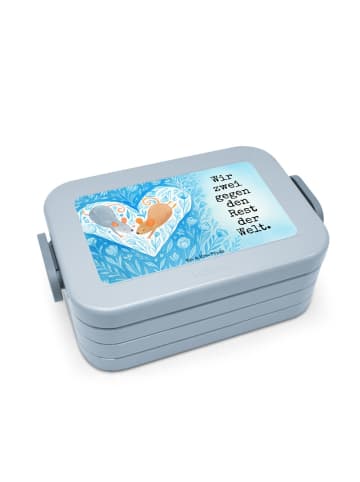 Mr. & Mrs. Panda Lunch Box Mäuse Herz Design mit Spruch in Blau Pastell