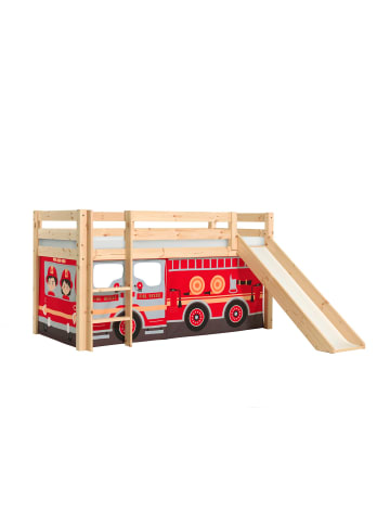 58 aufm Kessel KINDERBETT mit Rutsche Karolina Massivholz Natur Textilset Feuerwehr