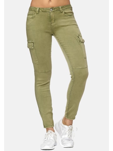 Nina Carter Denim Cargo Stretch Jeans Hose Röhrenjeans in Hellgrün