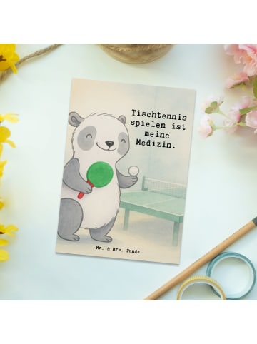 Mr. & Mrs. Panda Ansichtskarte Panda Tischtennis Design mit Spruch in Weiß