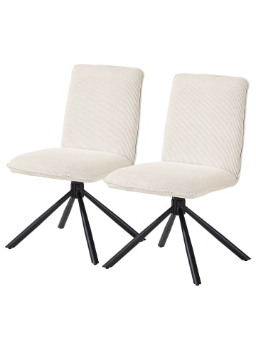 home24 home24 2er-Set Esszimmerstühle mit Cord-Bezug & Eisengestell in Creme in Creme