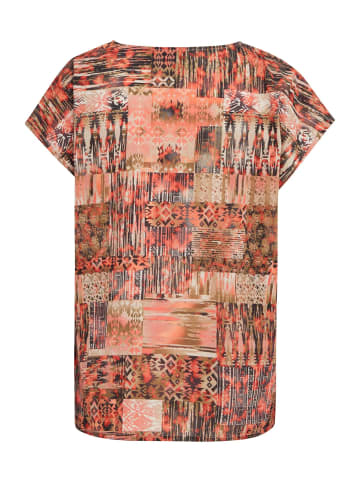 GOLDNER Kurzgröße:  Ultraleichte Printbluse mit Kurzarm in papaya / gemustert