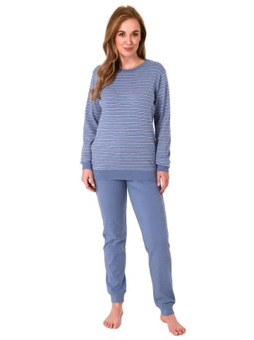 NORMANN interlock Pyjama Schlafanzug Bündchen Streifen in blau