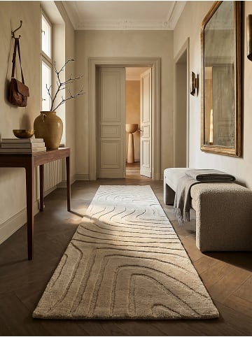 KADIMA DESIGN Teppich Wolle Handgetuftet LEVEN Wellen Abstrakt Wohnzimmer Modern in Beige