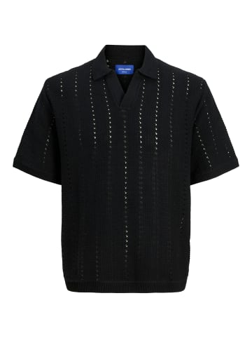 Jack & Jones Strick-Poloshirt mit Muster und kurzem Arm in Schwarz