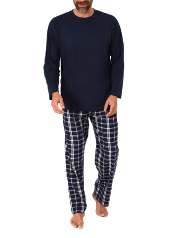 NORMANN Schlafanzug lang Pyjama FlanellHose Karo - 88200 in navy