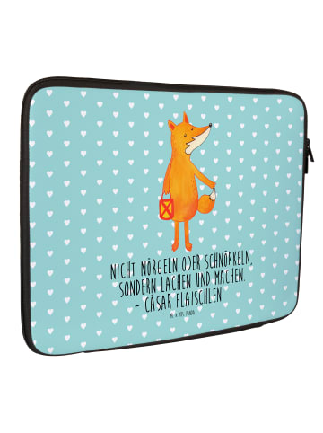 Mr. & Mrs. Panda Laptoptasche Fuchs Laterne mit Spruch in Türkis Pastell