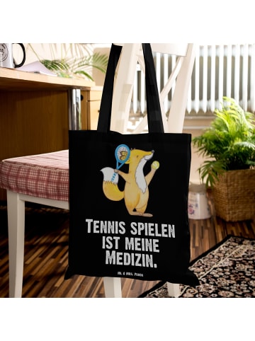 Mr. & Mrs. Panda Jutebeutel Fuchs Tennis spielen mit Spruch in Schwarz