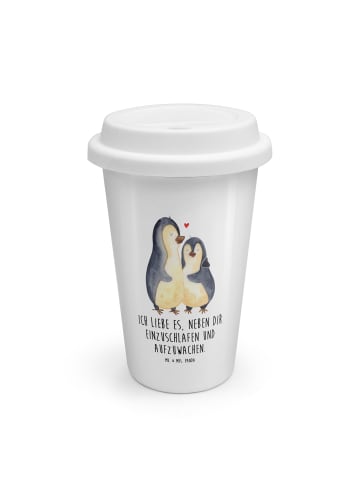 Mr. & Mrs. Panda Kaffeebecher To Go Pinguine Einschlafen mit Spruch in Weiß