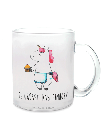 Mr. & Mrs. Panda Teetasse Glas Einhorn Muffin mit Spruch in Transparent