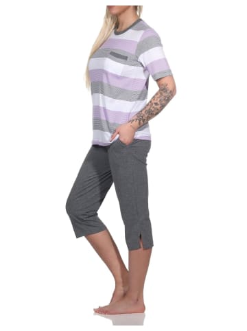 NORMANN Capri Schlafanzug kurzarm Blockstreifen in flieder