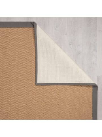 KADIMA DESIGN Jute-Teppich Fischgrätenmuster Bordüre rutschfest Naturfaser in Grau