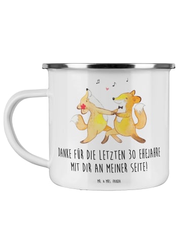 Mr. & Mrs. Panda Emaille Tasse 30. Hochzeitstag Perlenhochzeit m... in Weiß