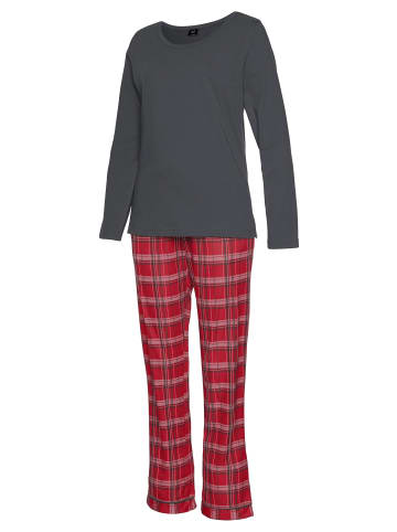 H.I.S Pyjama in braun/rot-kariert