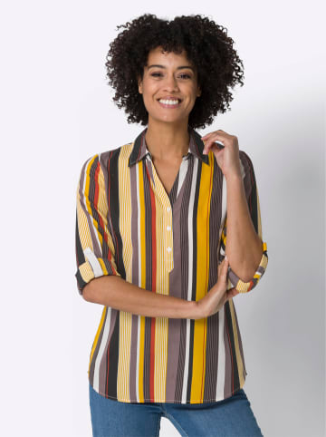 Sieh an! Gestreifte Bluse in ocker-dunkeltaupe-gestreift