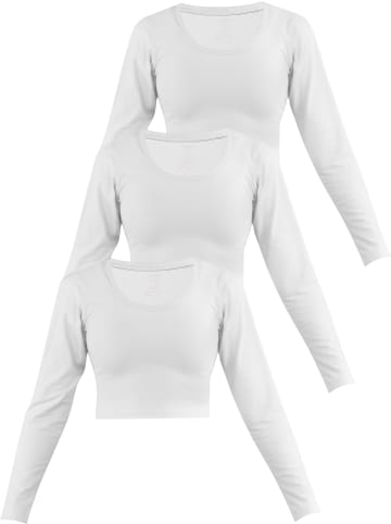 Janice 3 x Damen crop Langarmshirt Nerja in Weiß