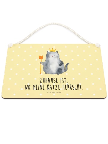 Mr. & Mrs. Panda Schild Katze König mit Spruch in Gelb Pastell
