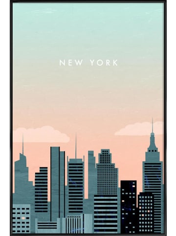 Juniqe Poster in Kunststoffrahmen "New York" in Grau
