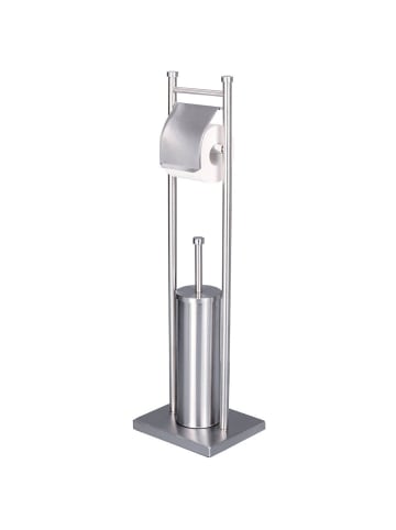 Zeller Badregal für WC-Bürste und Papier in Silbern, (B) 18 x (H) 76 x (L) 25 cm