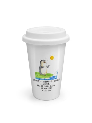 Mr. & Mrs. Panda To Go Becher Pinguin Surfer mit Spruch in Weiß