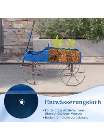 COSTWAY Blumenständer Holzwagen in Blau