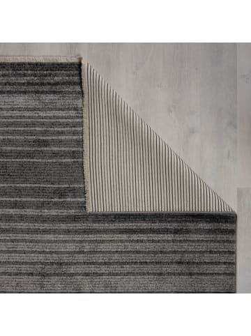 KADIMA DESIGN Teppich Modern Gestreift, Kurzflor mit Boho-Quasten in Anthrazit