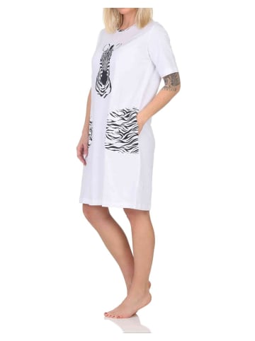 NORMANN Kurzarm Nachthemd Tiermotiv Übergrössen - 85498 in weiß