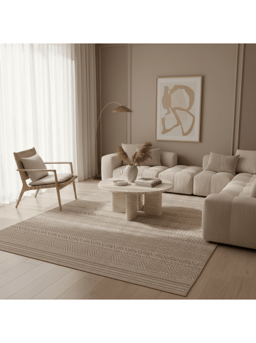 KADIMA DESIGN Outdoorteppich Boho Wetterfest UV-beständig Waschbar in Beige