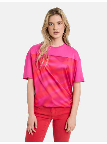 TAIFUN T-Shirt Kurzarm Rundhals in Magenta gemustert