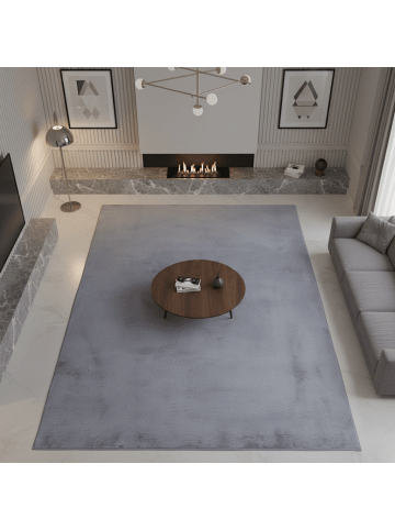 KADIMA DESIGN Teppich Kurzflor Waschbar Einfarbig NECKAR Strapazierfähig OEKO-TEX in Grau