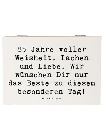 Mr. & Mrs. Panda Holzkiste Spruch 85. Geburtstag mit Spruch in Weiß