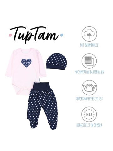 TupTam Baby Bekleidungsset Langarmbody Hose Mütze3 teilig in rosa Modell 1