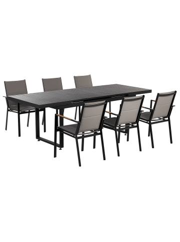 Beliani 7-tlg Gartentisch Set VALCANETTO/BUSSETO in Schwarz/Grau