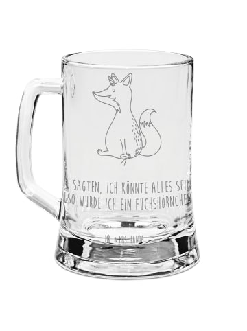 Mr. & Mrs. Panda Gravur Bierkrug Einhorn Fuchs mit Spruch in Transparent