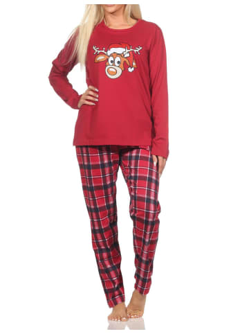 NORMANN Schlafanzug Weihnachten langarm Renntier - 88338 in rot